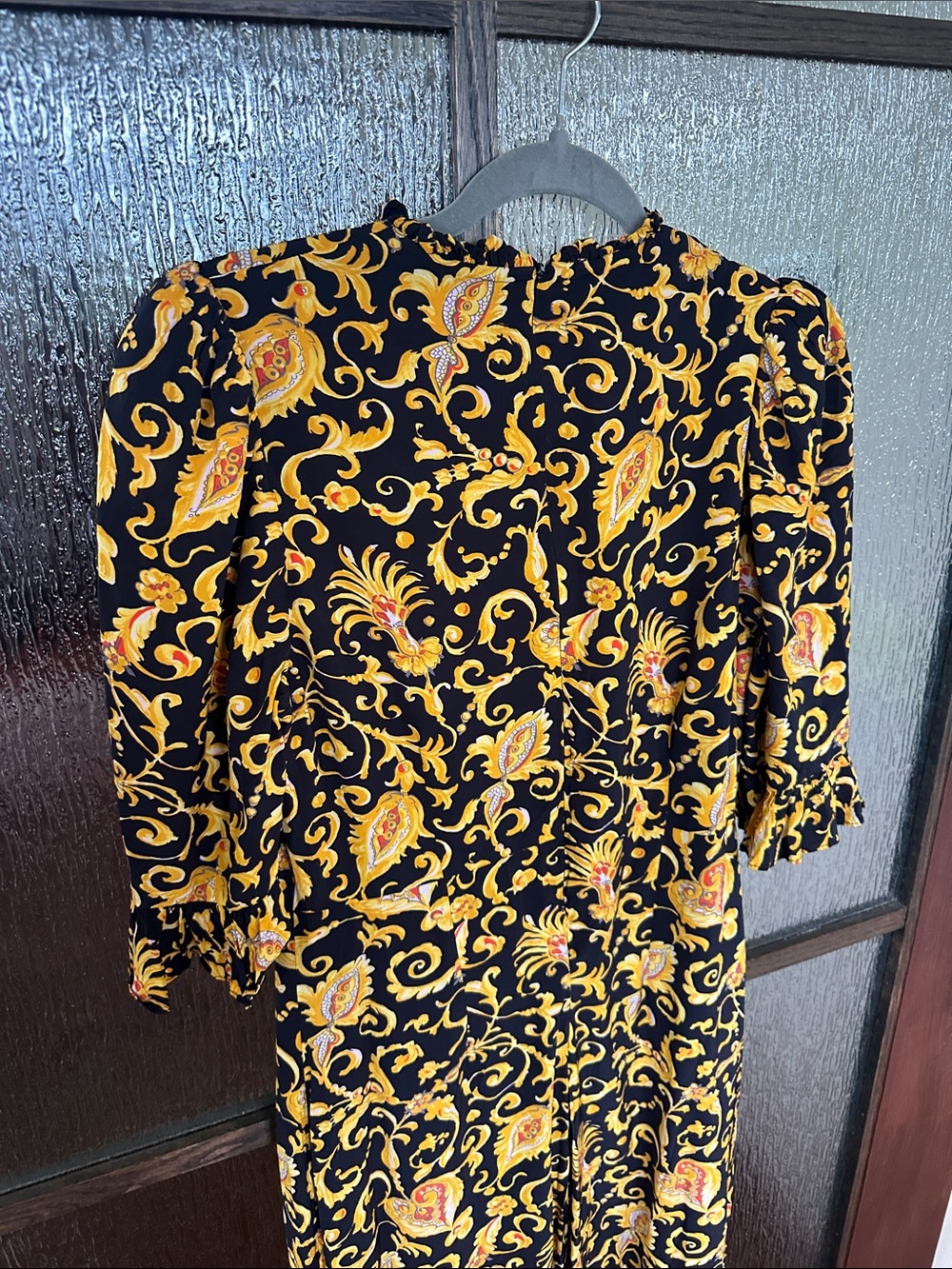 RHODE Felix Dress Black & Gold Floral Midi Dress with Ruffle Hem Sz 10 - Picture 16 of 17